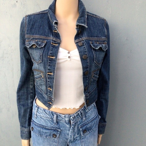 Vintage Y2K Old Navy Dark Blue Wash Denim Cropped  Jacket - Picture 3 of 9